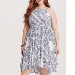 torrid blue white floral dress midi bandana high neck size3